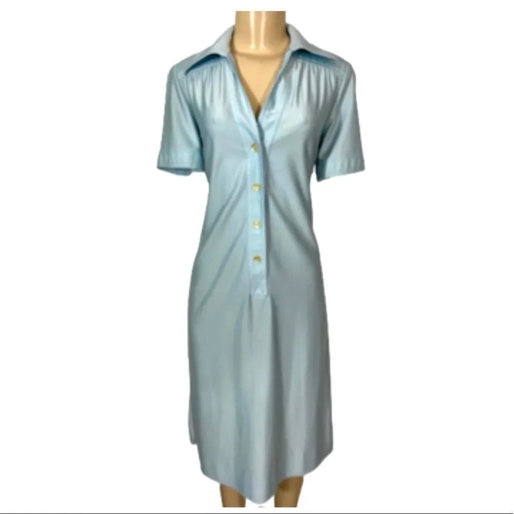 Schrader Sport  Vintage Sleep Wear  Blue Button Up Short Sleeve Night‎ Gown